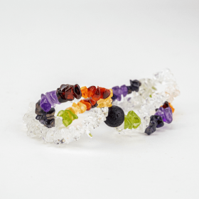 Double Strand Chakra Chip Bracelet with Lava Diffuser Bead