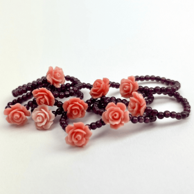 Garnet Stretch Ring with Rose