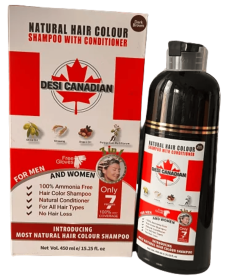 DESI 3-in-1 Natural Hair Colour Shampoo with Conditioner - 7 Minutes Formula (Color: Dark brown, size: 450ML)